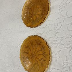 Two Vintage Marigold Carnival Glass Plates 