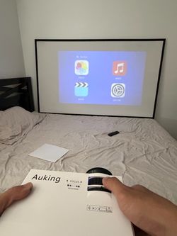 AuKing Projector + Remote + Ceiling Mount + Large Framed Screen