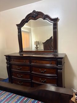 Dark Cherry Wood Dresser with Mirror