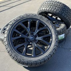 NEW 22” Ford F150 F-150 Expedition 6x135 Wheels Rims and All-Terrain 285/45R22 A/T Tires Black Goodyear TBB TPMS