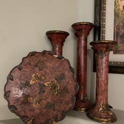 PLATT Decorative Plate + 3 designer candle holders 