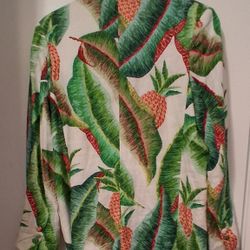 Women's M Farm Rio Linen Double Breasted Hawaiian O/S Blazer Luau Tropical Spring 