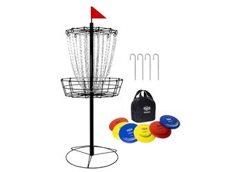 Disc Golf Basket - Portable Disc Golf Target with Heavy Duty 24-Chains Come with 6pcs Disc Golf Discs and Carry Bag, Ground Stake -Suitable for Player