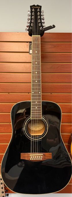 Mitchell MD-100S-12E/BK Black 12-String Dreadnought Acoustic Electric Guitar