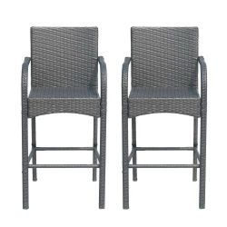 Roomfitters Outdoor Bar Stool Set with All-Weather Wicker Design, Comfortable Armrests and Modern Rattan Look, Gray, Set of 2