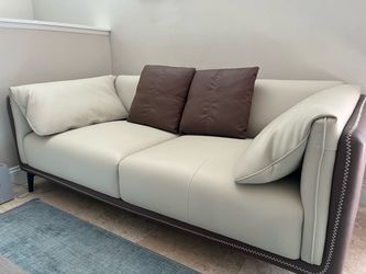 Leather Sofa with Contrast Stitching Two-Tone Faux