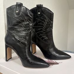 Jessica Simpson Black Studded Heeled Boots - Size 7.5 (Medium Width)