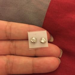 Real Silver Zircon Diamond Heart ❤️ Small Stud Earrings 