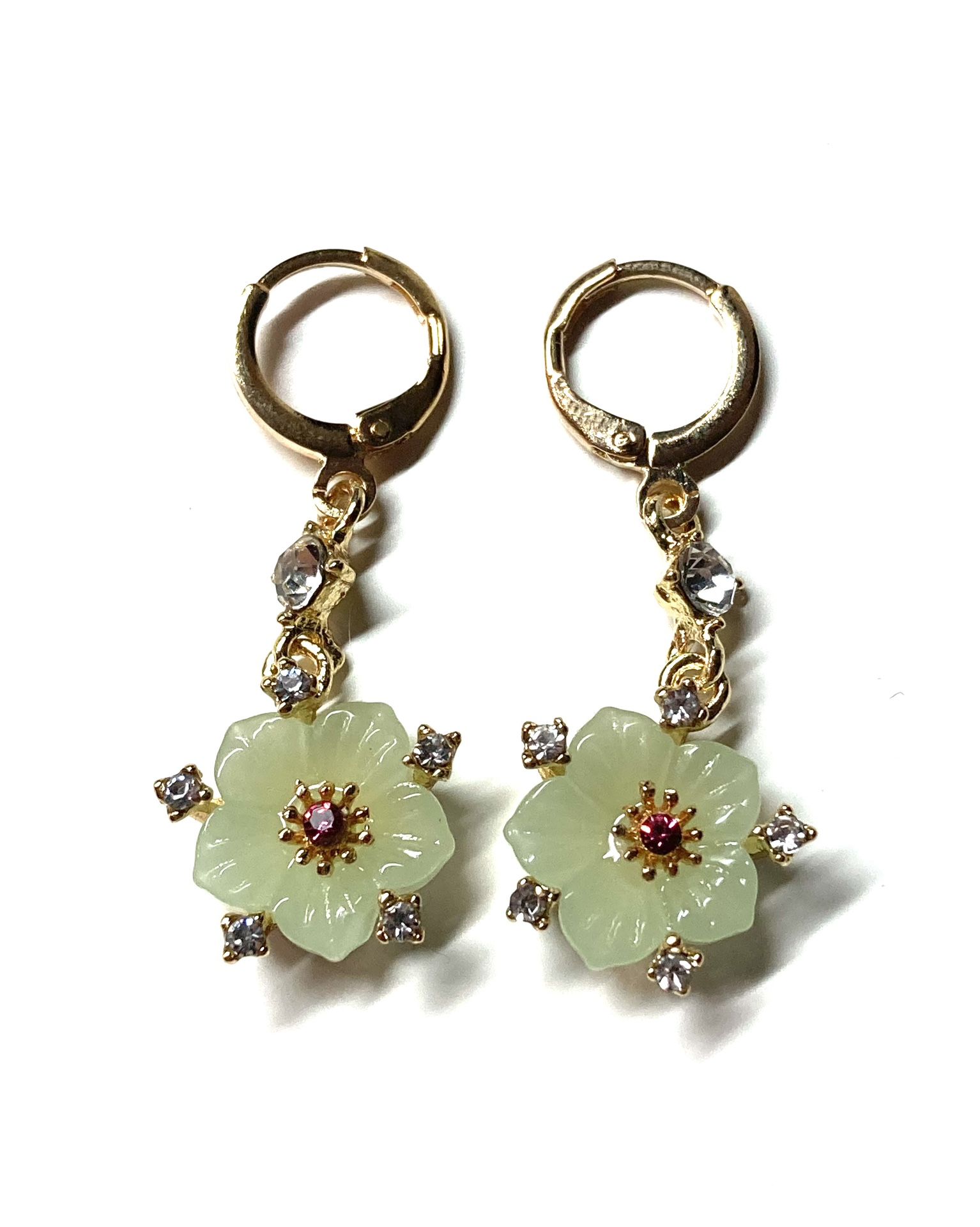 Green Rose Flower Lotus Earring Earrings