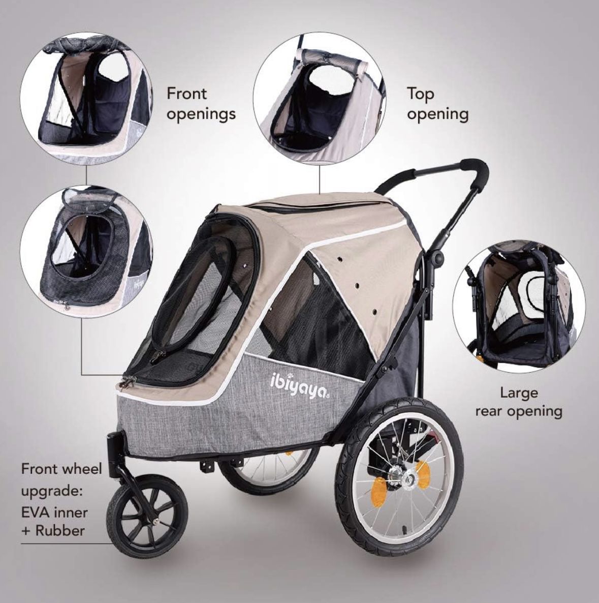 ibiyaya - Happy Pet Dog Stroller Trailer for Dogs - Pet Stroller for Medium and Large Dogs with Air-Filled Tires and Rear Brake System