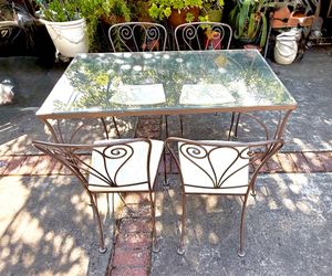 Vintage Wrought Iron And Glass Patio Set
