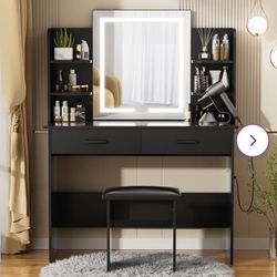 Vanity Set With LED Mirror & Built-in Outlets