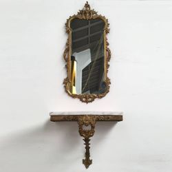 VINTAGE marble top shelf with mirror