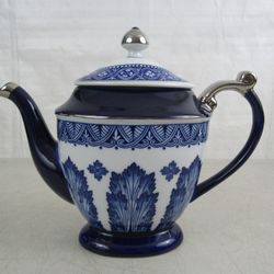 Bombay Grace Large Cobalt Blue Asian Themed Teapot 8 1/2" Tall


