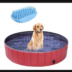 47inch pedy Dog Swimming Pool with Brush, Collapsible Pet Bath Pool Foldable Bathing Tub Kiddie Pool for Dogs Cats and Kids