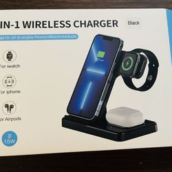 Wireless Charger 3 in 1, 15W Fast Charging Station Compatible with Apple iWatch , airpods and for phone