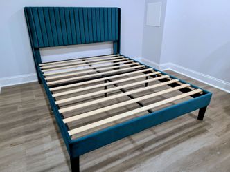 Teal Velvet Upholstered Platform Bed Frame