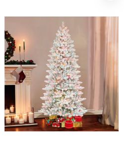 Flocked Artificial Christmas Tree 7.5 feet with Multicolor Lights