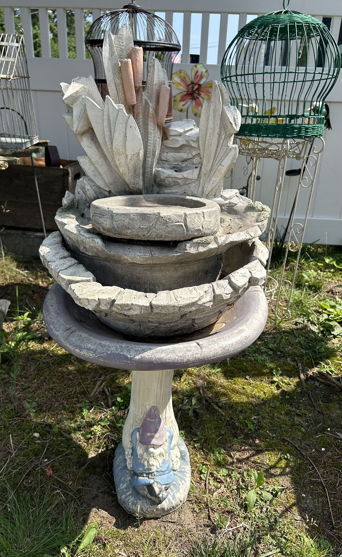 Cement 3 Pc Bird Bath Topper