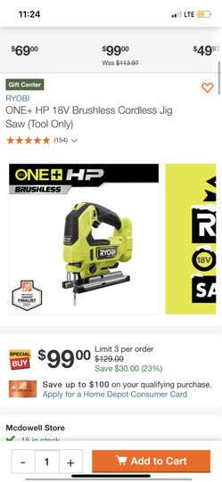 RYOBI ONE+ HP 18V Brushless Cordless Jig Saw (Tool Only)