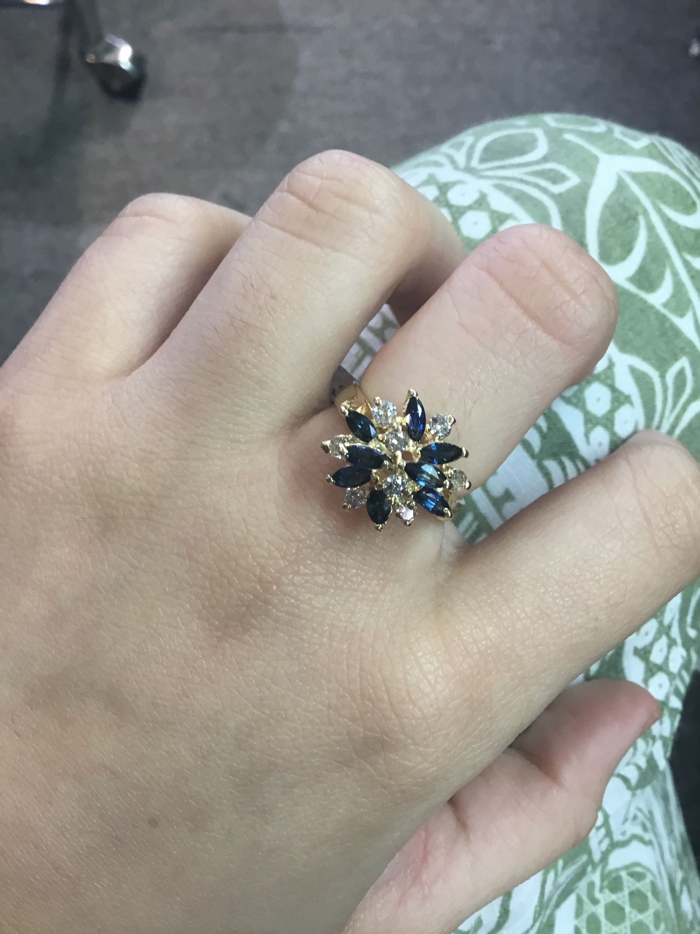 14K Yellow Gold Blue Marquise Cut Sapphires With Diamonds