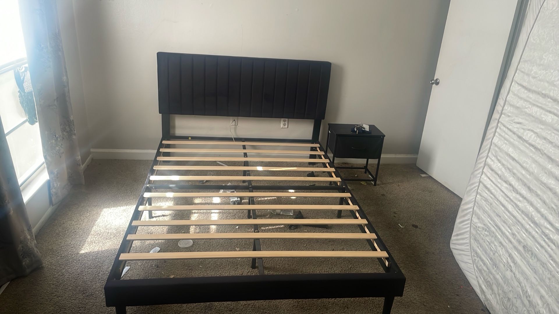Queen Size Headboard And Frame , Plus 2 Night Stands