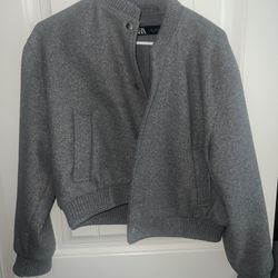 Small Used Zara Grey Bomber Jacket