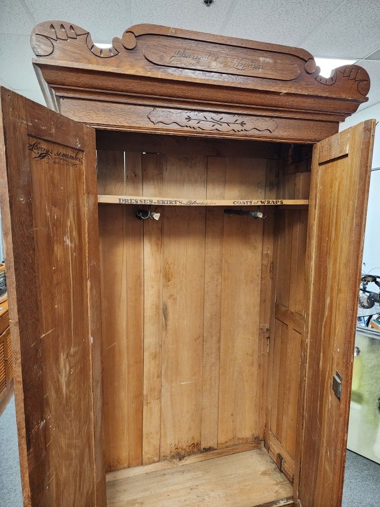 Antique Wood Armoire / Wardrobe Closet 