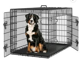 Yaheetech 48.2 inch Foldable Metal Dog Crate Kennel for Large Dogs,2 Doors, Divider, Pull-out Tray, Black