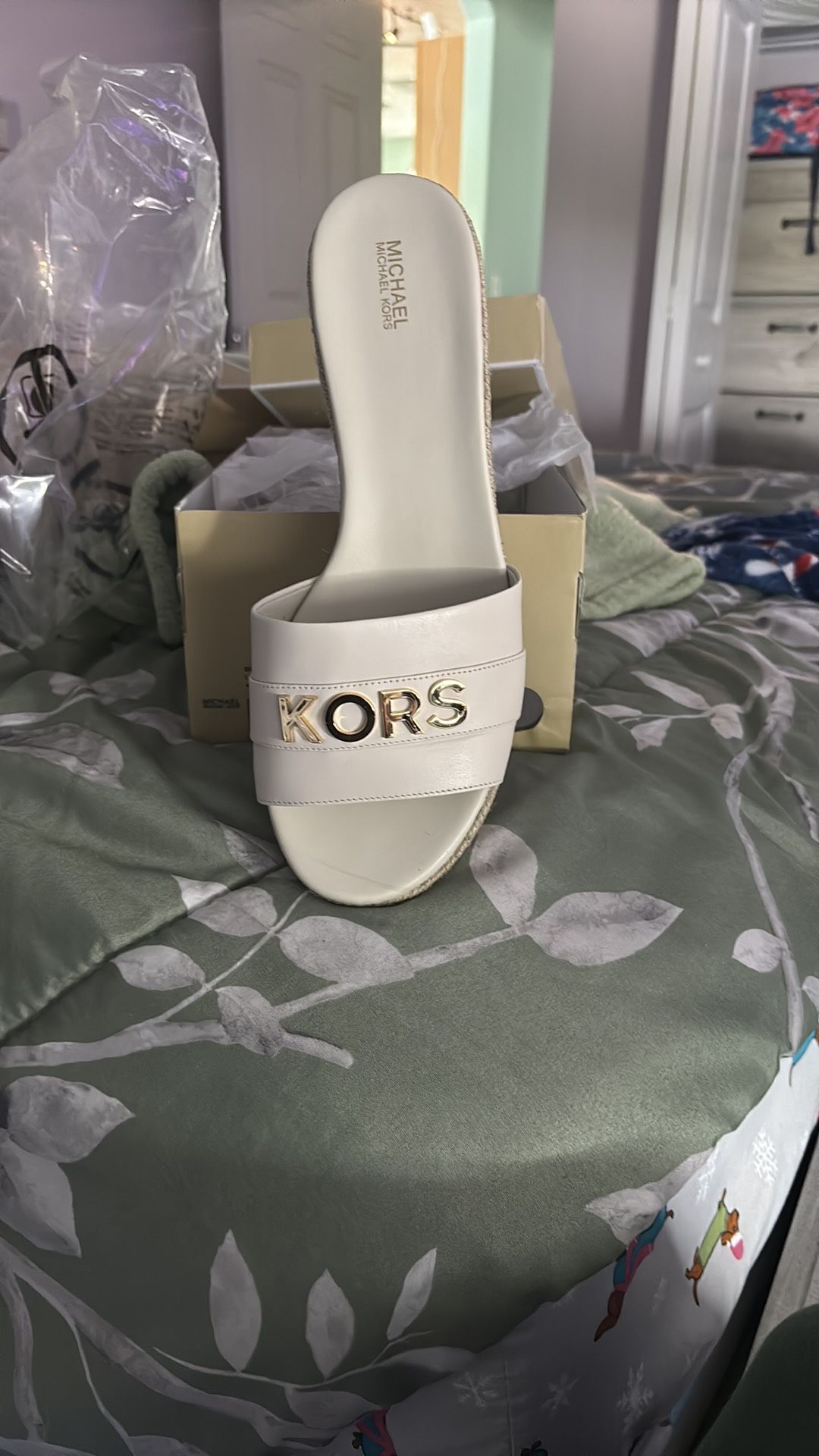 Michael Kors White Slide Sandals