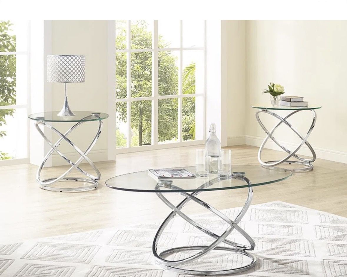 Silver/glass 3 Piece Set Living Room Furniture 