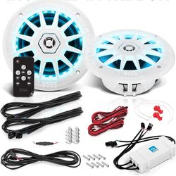 BOSS Audio Systems MRGB65 6.5 Inch Marine Boat Stereo Speakers - 200 Watts (per pair), Coaxial, 2 Way, Full Range, 4 Ohms, Multi-Color Illumination, W