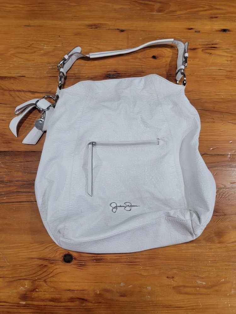 Jessica Simpson Women Shoulder Hobo Bag ~ Ivory, Zip Pockets, Cheetah Print