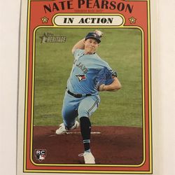 2021 Topps Heritage NATE PEARSON Rookie RC In Action #302 MIKE TROUT Poster Back