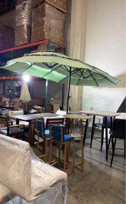 New 15ft 3-Tiers Rectangle-3 tier Outdoor Double-Sided umbrella with base (mustard green)
