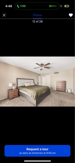 KING bed frame with storage drawers and cushioned headboard