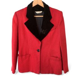 Oscar De La Renta Red Rubbed Blazer With Velvet Collar