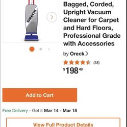 Oreck Commercial XL, Bagged, Corded, Upright Vacuum Cleaner for Carpet and Hard Floors, Professional Grade