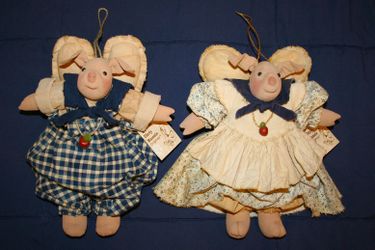 Vintage Karen Drayne Dirty Bunnie: 1990 Boy & Girl Pig Angels 10" Hand Made Dolls
