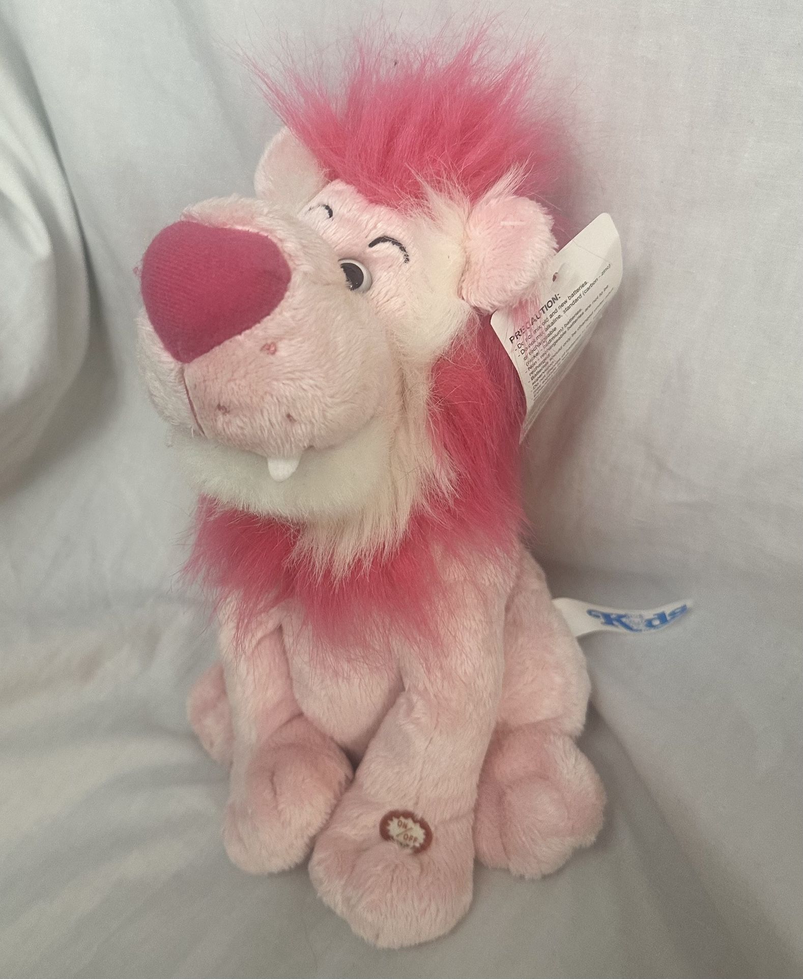 Rare Vintage Kids of America Animated Plush Pink Lion Sings “You Are So Beautiful” Moves Head, Roars! Heart Nose. Tested & Have video to show it WORKS