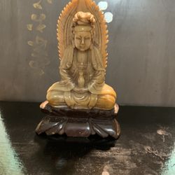 Hand Carved Soapstone On Carved Wood Base