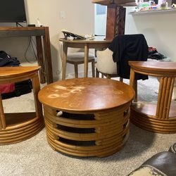 Bamboo/Rattan Style Table Set (Coffee Table + 2 Side Tables)  