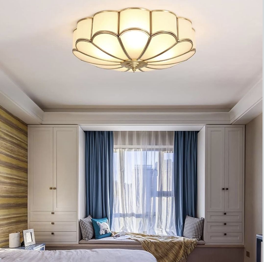 New 17.71" W 4-Light LED Ceiling Lamp, Frosted Glass Shade Modern Light Brass Flush Mount