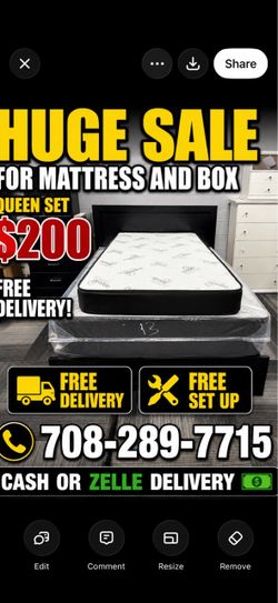 Huge sale for Mattress And Box Twin size #mattress and box 150.$ full 190$ Queen 200$ king 290$. free delivery free set up 708….289…7715… cash or Zell