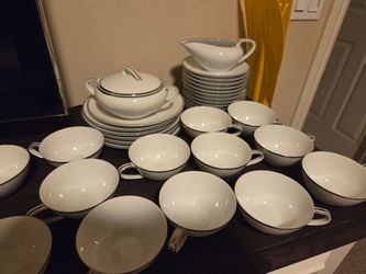 White Porcelain Dinnerware Set with silverTrim