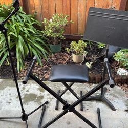  Musician Equipment Lot Mike Stand, Heavy Duty Music Stand, Keyboard Stand, Bench Seat