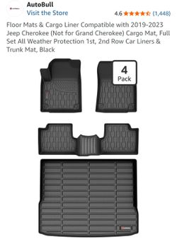 Floor Mats & Cargo Liner Compatible with 2019-2023 Jeep Cherokee (Not for Grand Cherokee) Cargo Mat, Full Set All Weather Protection 1st, 2nd Row Car 