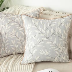 VOGOL Set of 2 18 x 18 Inches Throw Pillow Covers, Modern Country Grey Leaves