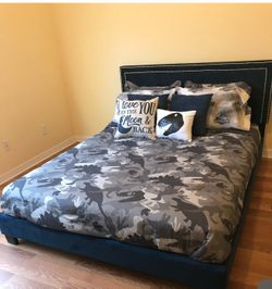 Queen Size platform bed - navy blue