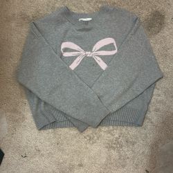 Grey and pink bow sweater